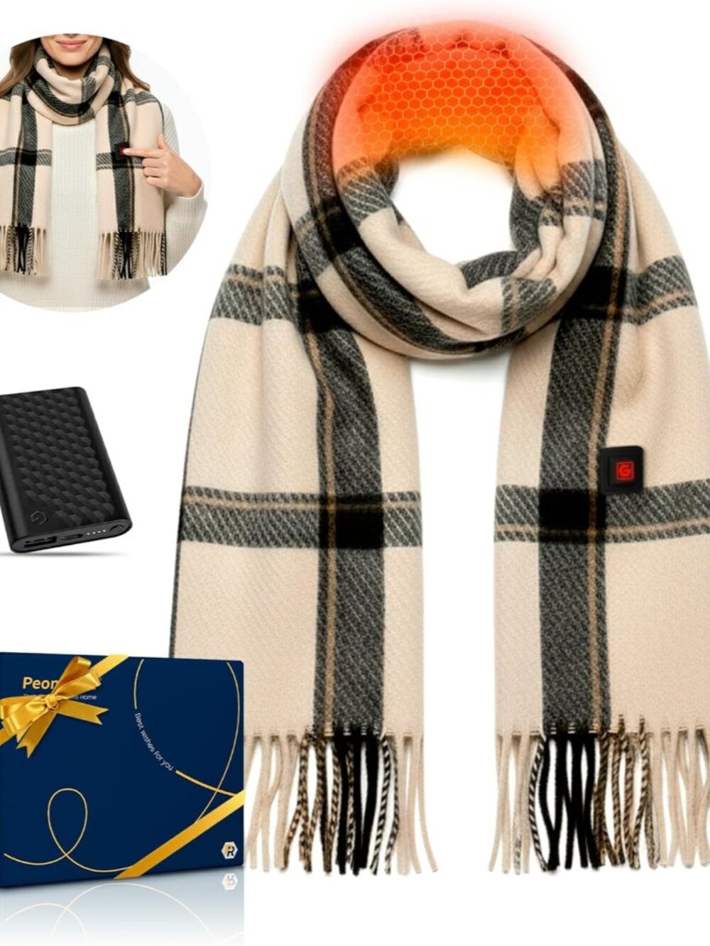 Graphene Heated Scarf Gifts for Women Men 6000mAh Battery Rechargeable Shawl Wra